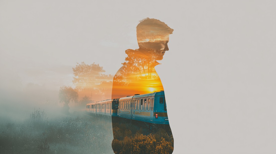 KI-Motiv von Aim Creative: ÖPNV Kampagne Double Exposure