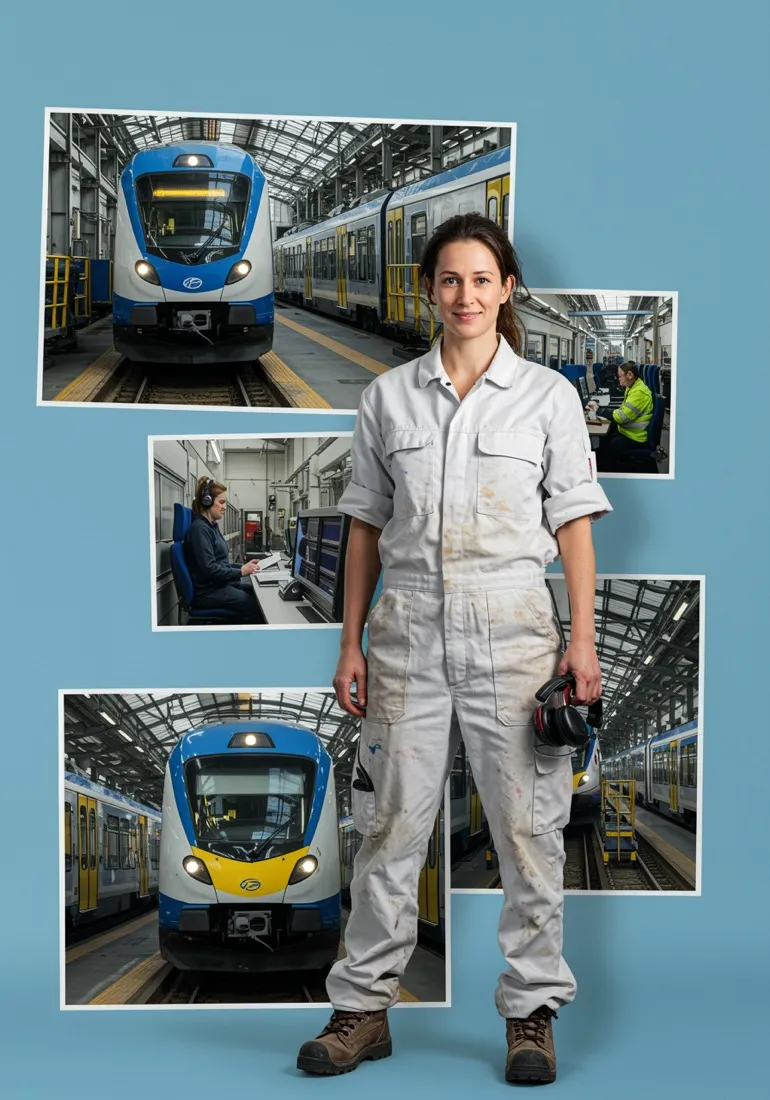 Mitarbeiterin in einer Bahnwerkstatt