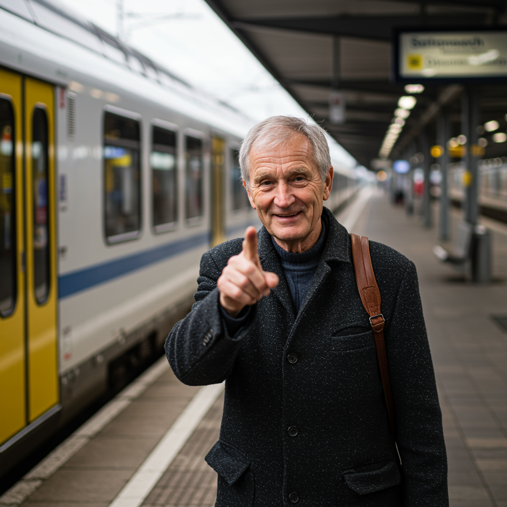 Mann am Bahnhof