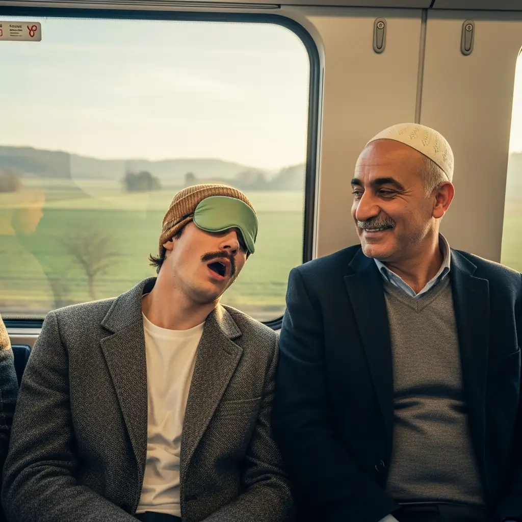 Junger Mann macht ein Nickerchen im Zug